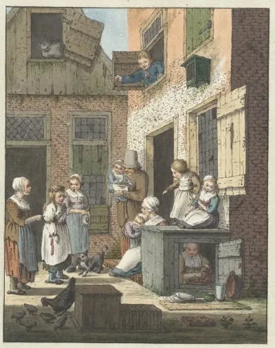 Groep Mensen Voor De Deur Van Een Woning