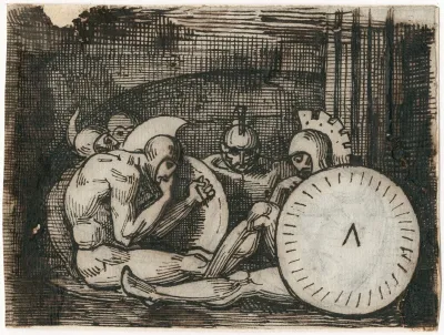 Groep Zittende Krijgers Met Klassieke Wapenrusting
