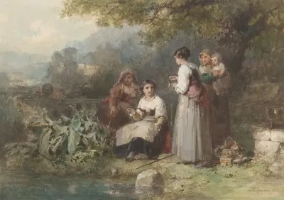 Groepje Hengelende Italiaanse Vrouwen