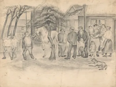Groepjes Mannen En Vrouwen Bij Een Boerderij
