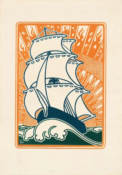 Groses Segelschiff Vor Sonne Am Horizont