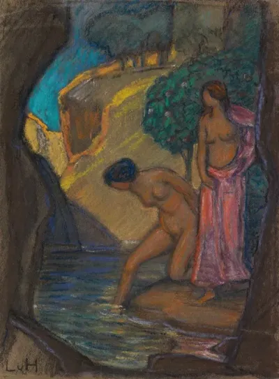 Grotte Mit Badenden Frauen