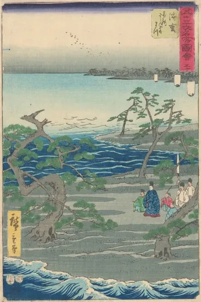 Group Among Pine Trees An Inlet
