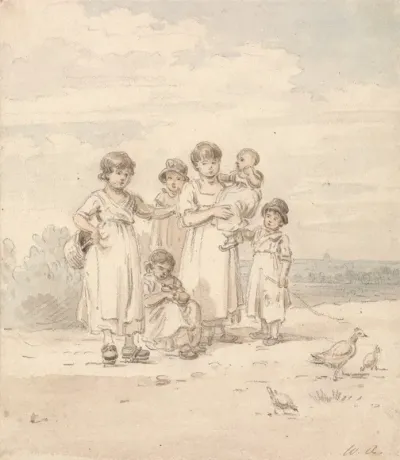 Group Of English Children Distant View Of St Pauls