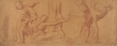Group Of Figures Child Begging In Center