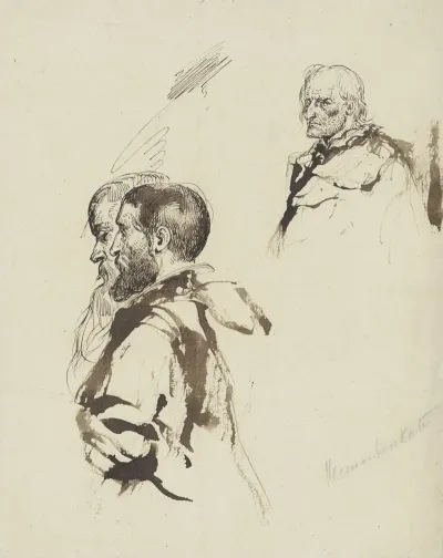 Group Of Two Figures And An Old Mans Head