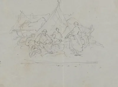 Group Scene By A Tent