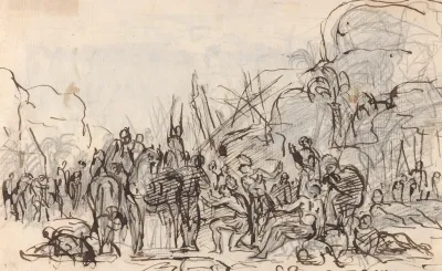 Group Scene Showing Horses Figures And Red Indians