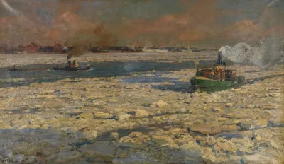 Gruner Fahrdampfer Im Eis Auf Der Elbe Wintersonne