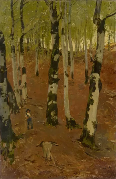 Gruyeresbeech Grove With Wood Gatherer