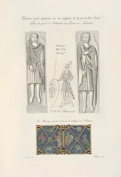 Guerriers Armes Representes Sur Des Sculpture De La Fin Du Xiie Siecle Pave Mosaique Du Xiie Siecle Tire De Labbaye De St Denis