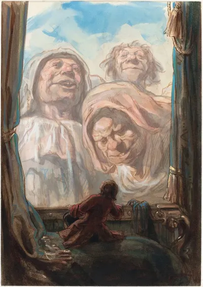 Gulliver Awed By Three Giant Beggars In The Land Of Brobdingnag