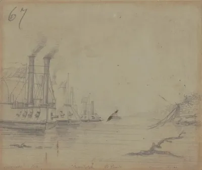 Gunboats On The Cumberland River Near Nashville Tennessee Carondolet In Front