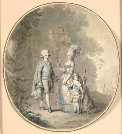Gustav Iii Dronning Sophie Magdalene Og Kronprins Gustav Adolph Spadserende I Hagaparken