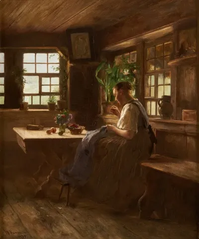 Gutach Girl In A Sitting Room Sewing