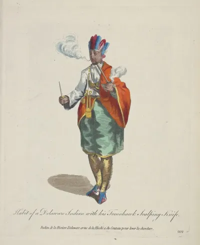 Habit Of A Delaware Indian With His Tomohawk Scalping Knife