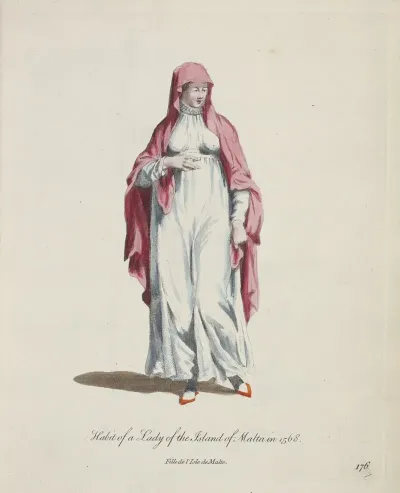 Habit Of A Lady Of The Island Of Malta In 1568 Fille De Lisle De Malta