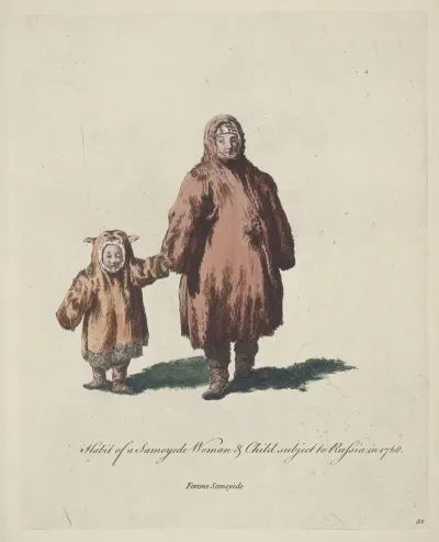 Habit Of A Samoyede Woman And Child Subject To Russia In 1768 Femme Samoyed