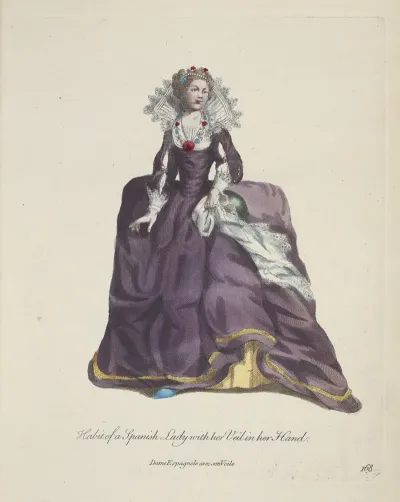 Habit Of A Spanish Lady With Her Veil In Her Hand Dame Espagnole Avec Son Voile