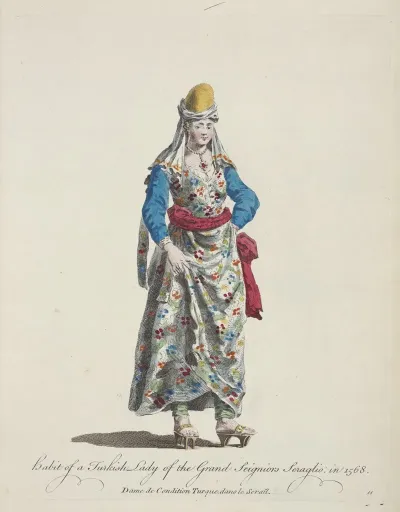 Habit Of The Turkish Lady Of The Grand Seigniors Seraglio In 1568 Dame De Condition Turque Dans Le Serail