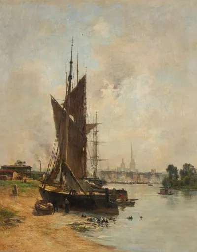 Hafenszene An Der Seine In Rouen