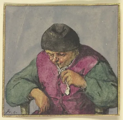 Halbfigur Eines Sitzenden Bauerns Mit Pfeife