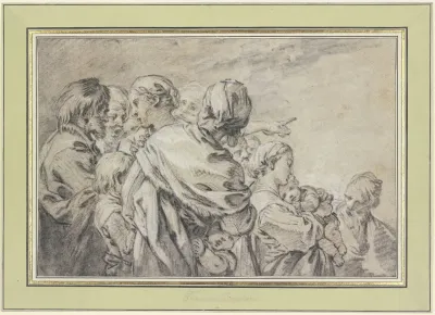 Halbfigurengruppe Mit Mannern Und Frauen Mit Kindern