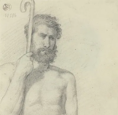 Halbfiguriger Mannerakt Mit Hirtenstab