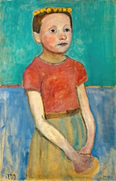 Half Figure Of A Girl With A Yellow Wreath In Her Hair