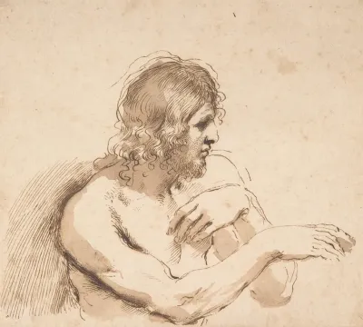 Half Figure Of A Nude Man Facing Right