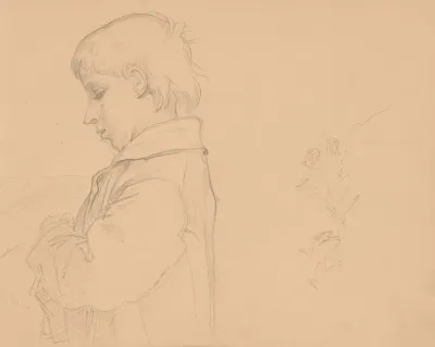 Half Length Figure Of A Boy In Profile To The Left