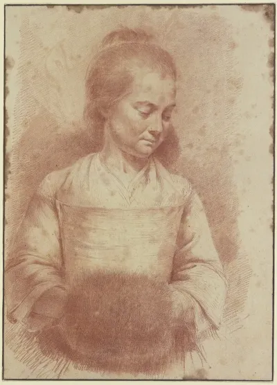 Half Length Figure Of A Young Woman With A Muff