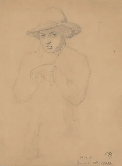 Half Length Figure Of Young Man In A Hat