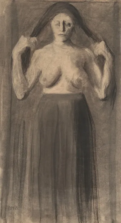 Half Nude Woman Holding Her Hair Apart