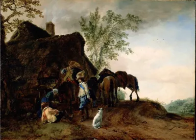 Halt Of Cavaliers At An Inn