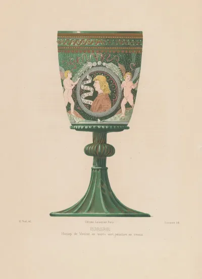 Hamap De Venise En Verre Vert Peinture En Emaux