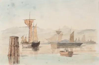Hamnmotiv Med Angare Segelfartyg Och Roddba