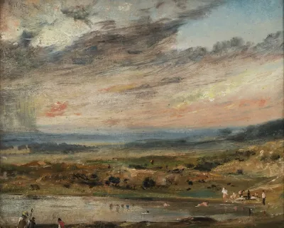 Hampstead Heath With Pond And Bathers