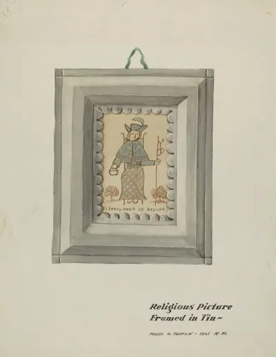 Hand Drawn Santo Nino De Atocha Hand Made Tin Frame