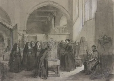 Hans Memling Prasentiert Den Vorstehern Und Schwestern Des Sint Jans Hospitaal Zu Brugge Seinen Ursula Schrein