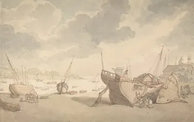 Harbor Scene With The Tide Out And Beached Boats