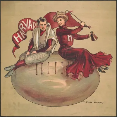 Harvard Football Poster Featuring Male Player And Female Spectator