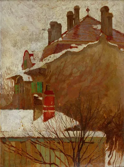 Hauser Im Winter Blick Aus Dem Atelier