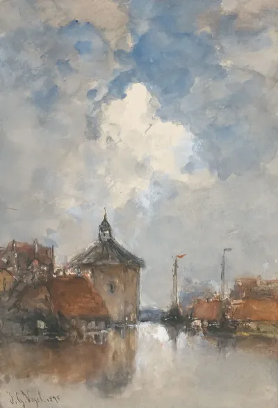 Havengezicht Met Schepen En Een Ronde Toren