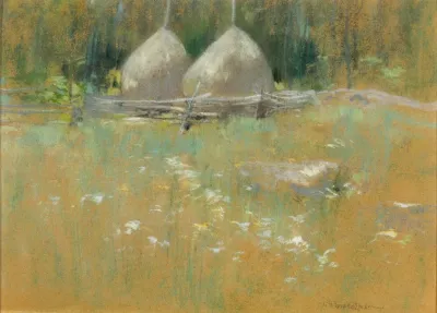 Haystacks At Edge Of Woods