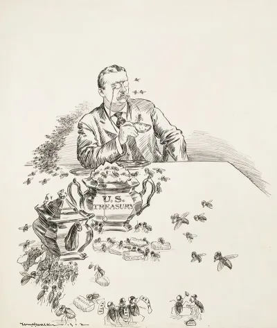 He U S Treasury Depicted As A Sugar Bowl Is Raided By Bees Who Pull Out Sugar For Pensions