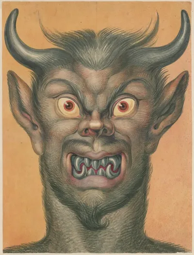 Head Of A Grimacing Devil With Horns