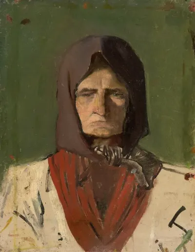 Head Of A Villager In A Dark Scarf