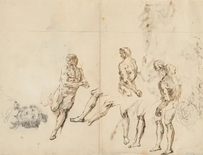 Head Of A Woman And Studies Of A Male Nude Verso