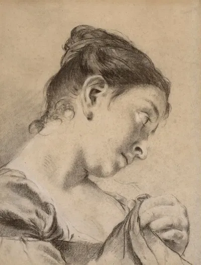 Head Of A Young Girl Seen In Profile Holding Her Dress In Her Left Hand